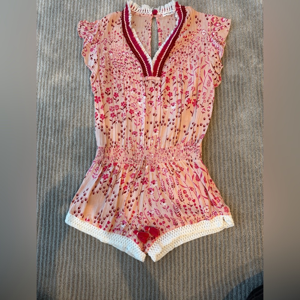 Girls Poupette St. Barth Pink and Cream Jumpsuit